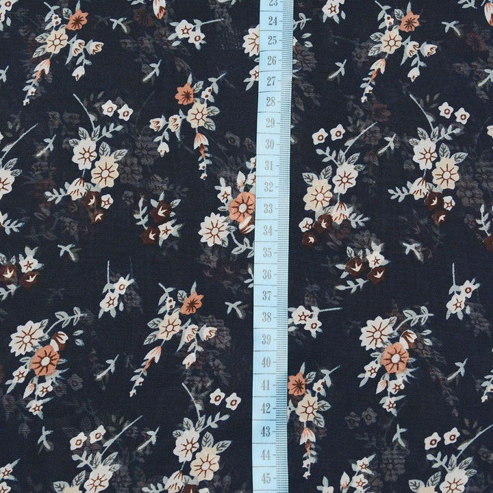 Szyfon Drukowany Granatowy Kwiaty - Textil World