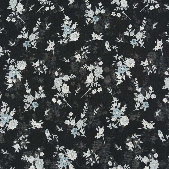 Szyfon Drukowany Czarny Jasne Kwiaty - Textil World