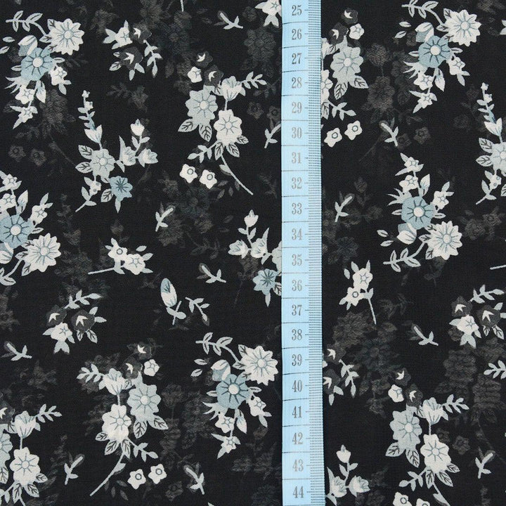 Szyfon Drukowany Czarny Jasne Kwiaty - Textil World