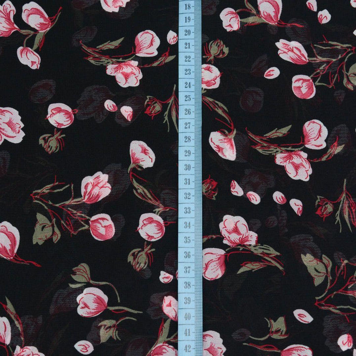 Szyfon Drukowany Czarny Kwiaty - Textil World