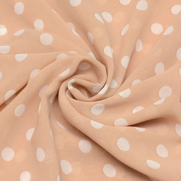 Szyfon Drukowany Brzoskwiniowy Białe Kropki Groszki - Textil World