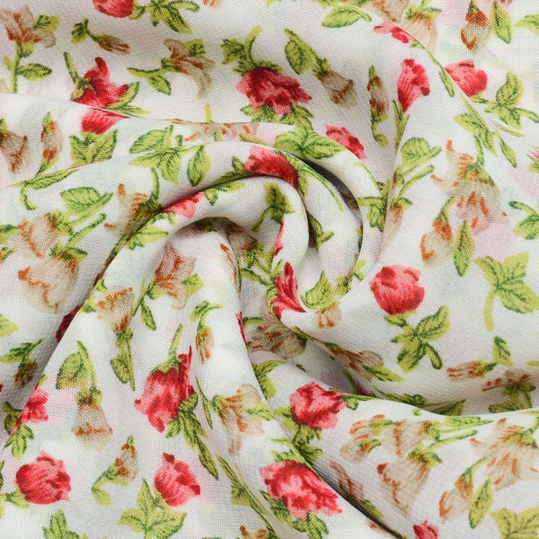 Szyfon Drukowany Czerwone Kwiaty - Textil World