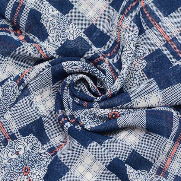 Szyfon Drukowany Niebieska Kratka - Textil World