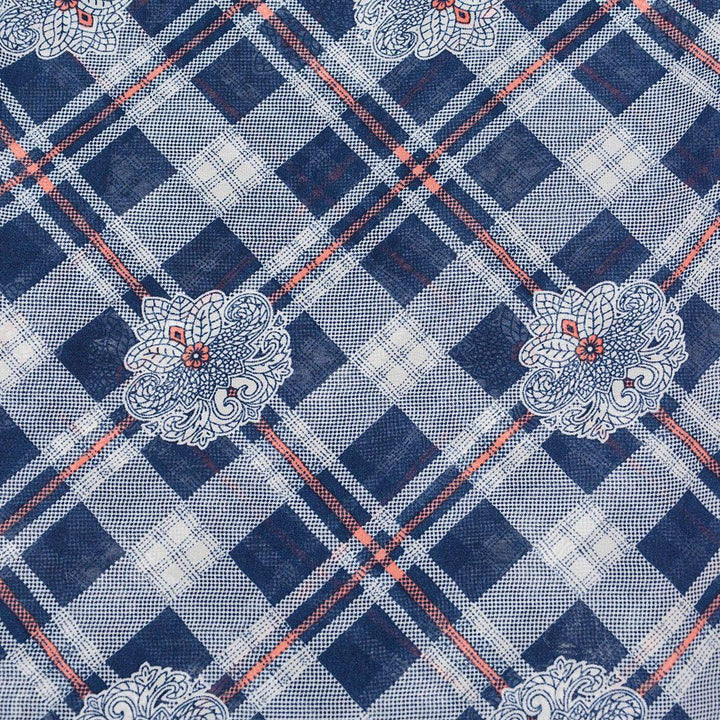 Szyfon Drukowany Niebieska Kratka - Textil World