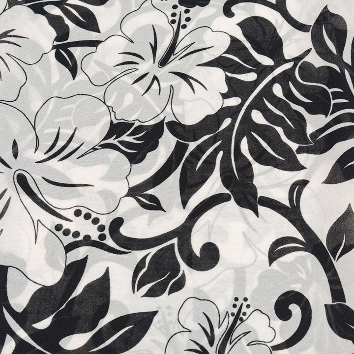 Szyfon Drukowany Czarno-Białe Kwiaty Liście - Textil World