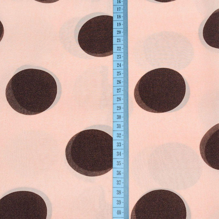 Szyfon Drukowany Brzoskwiniowy Czarne Kropki Groszki - Textil World