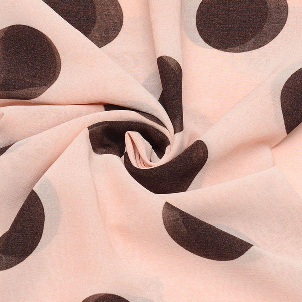 Szyfon Drukowany Brzoskwiniowy Czarne Kropki Groszki - Textil World