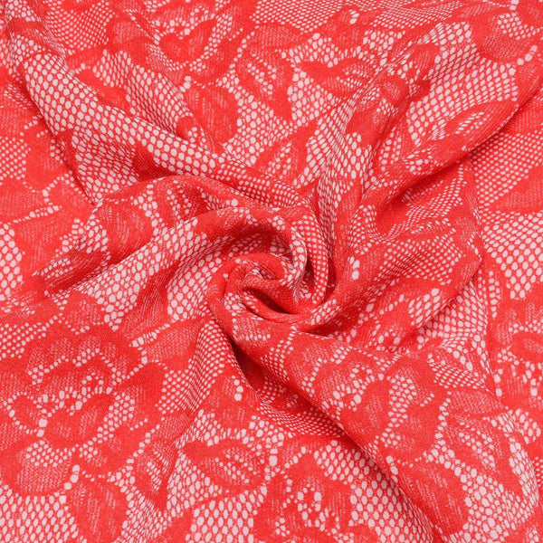 Szyfon Drukowany Czerwone Kwiaty - Textil World