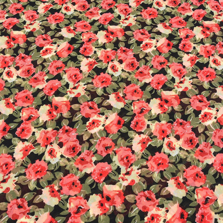 Szyfon Drukowany Czerwone Kwiaty - Textil World