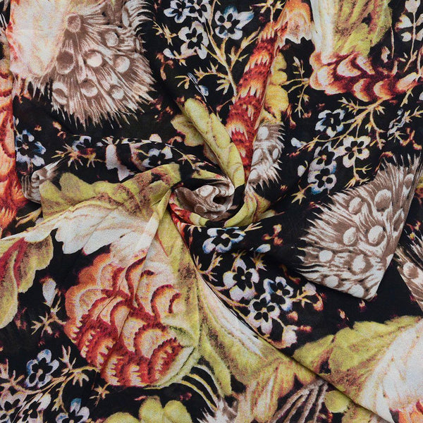 Szyfon Drukowany Kwiaty Liście - Textil World