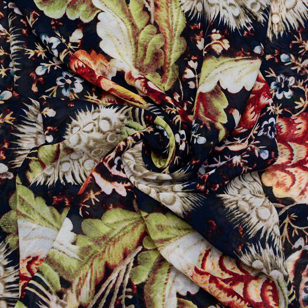 Szyfon Drukowany Kwiaty Liście - Textil World