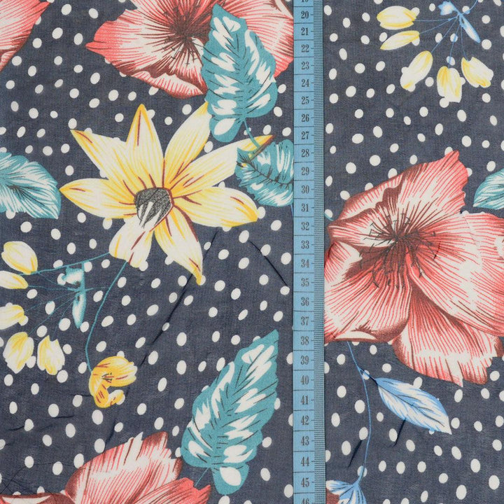 Szyfon Drukowany Kwiaty Kropki - Textil World