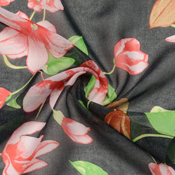 Szyfon Drukowany Kwiaty Flamingo - Textil World