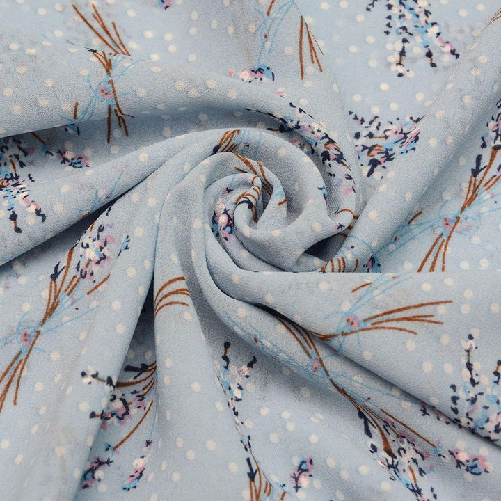 Szyfon Drukowany Baby Blue Kwiaty Lawenda - Textil World