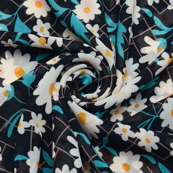 Szyfon Drukowany Białe Kwiaty - Textil World