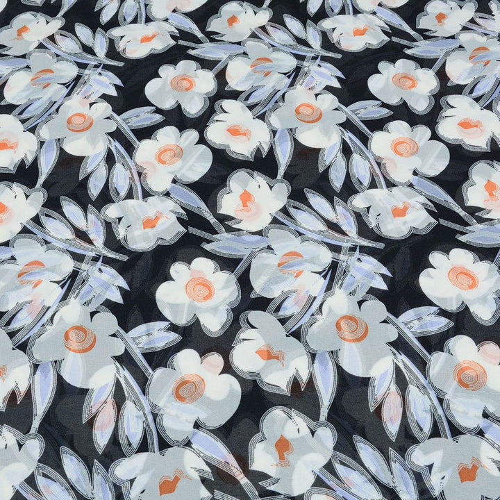 Szyfon Drukowany Białe Kwiaty - Textil World