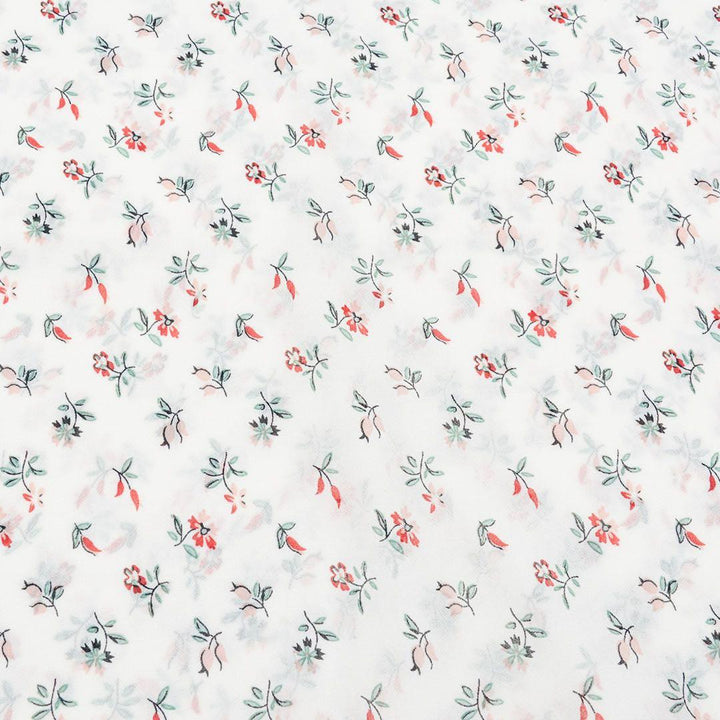 Szyfon Drukowany Biały Kolorowe Listki Gałązki Kwiaty - Textil World