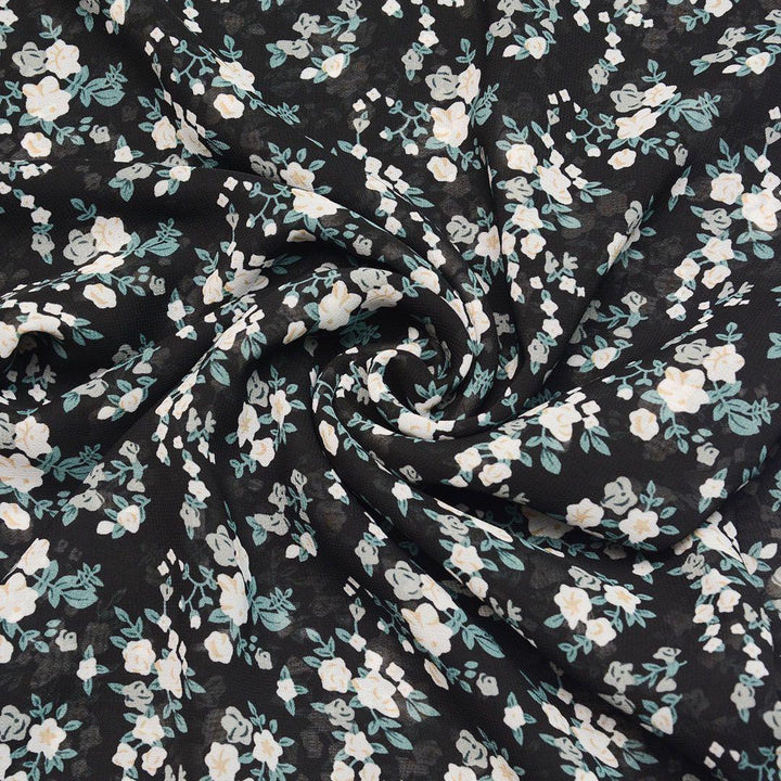 Szyfon Drukowany Czarny Jasne Kwiaty - Textil World