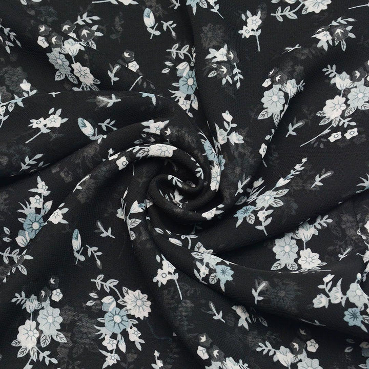 Szyfon Drukowany Czarny Jasne Kwiaty - Textil World