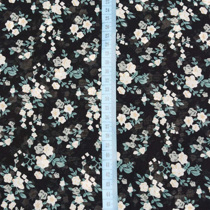 Szyfon Drukowany Czarny Jasne Kwiaty - Textil World