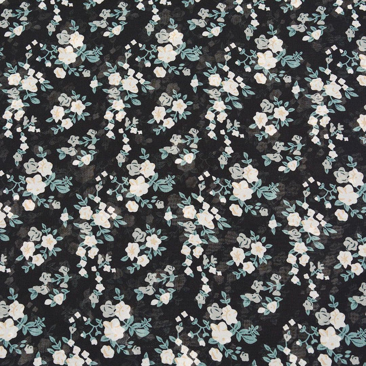 Szyfon Drukowany Czarny Jasne Kwiaty - Textil World