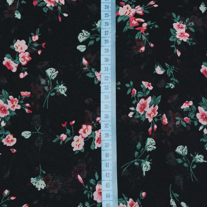 Szyfon Drukowany Czarny Kwiaty - Textil World