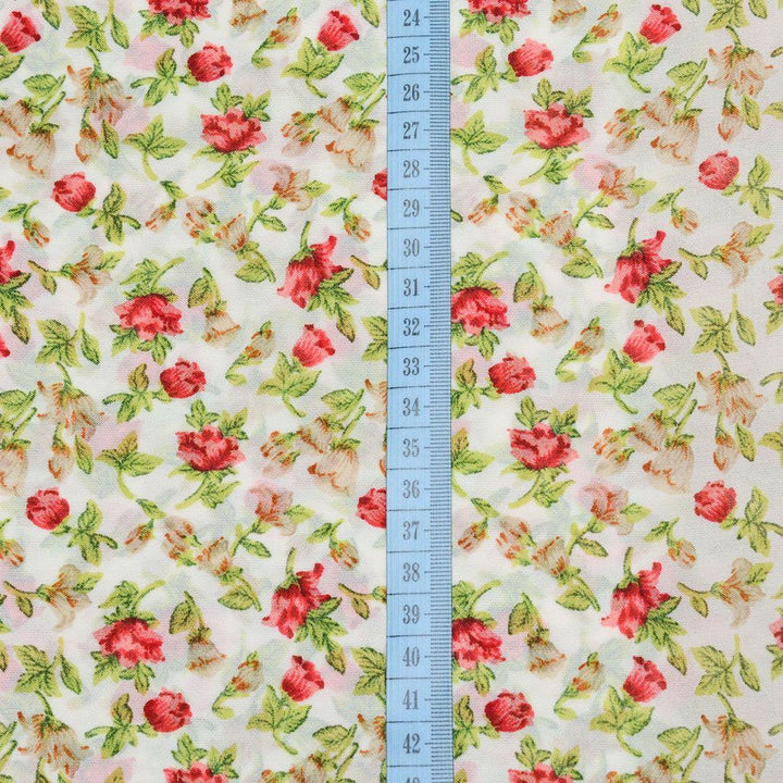 Szyfon Drukowany Czerwone Kwiaty - Textil World