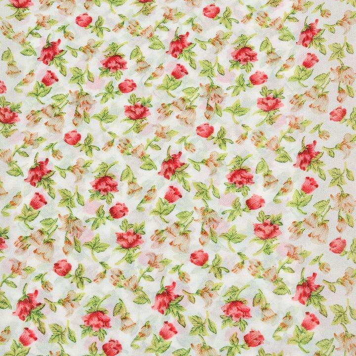 Szyfon Drukowany Czerwone Kwiaty - Textil World