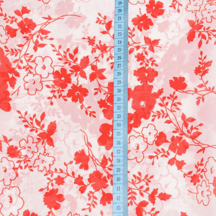 Szyfon Drukowany Czerwone Kwiaty - Textil World