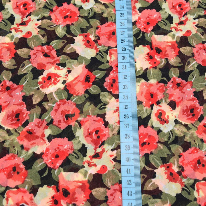 Szyfon Drukowany Czerwone Kwiaty - Textil World