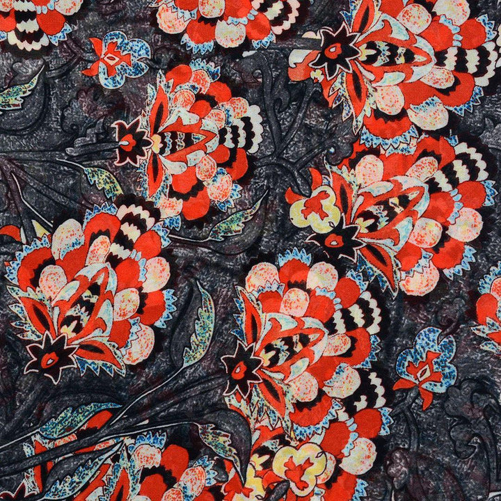 Szyfon Drukowany Czerwone Wzory - Textil World