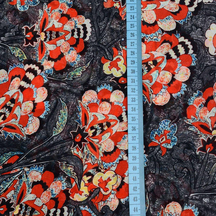 Szyfon Drukowany Czerwone Wzory - Textil World
