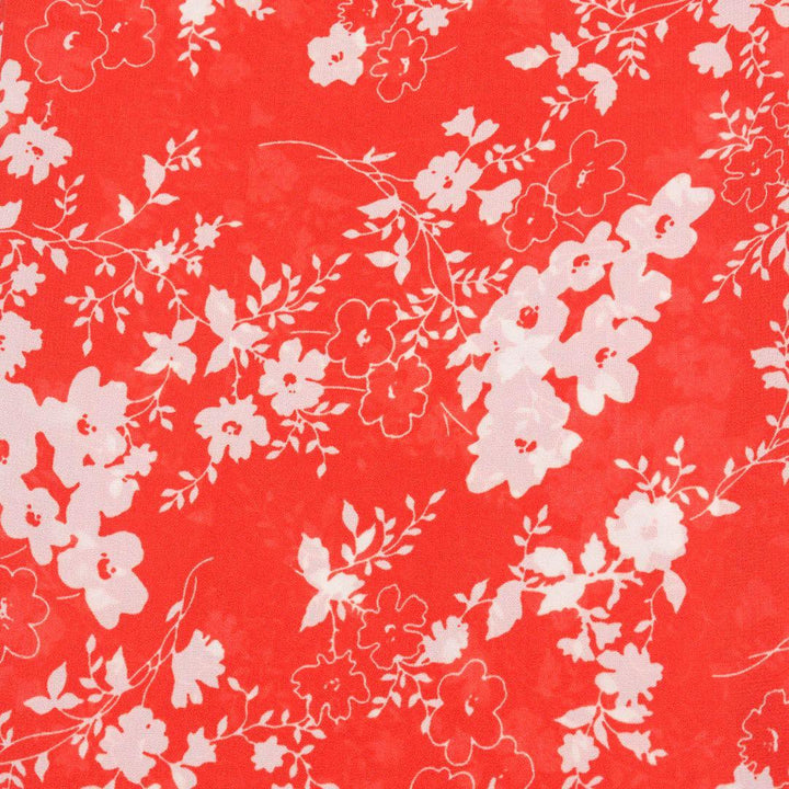 Szyfon Drukowany Czerwony Białe Kwiaty - Textil World