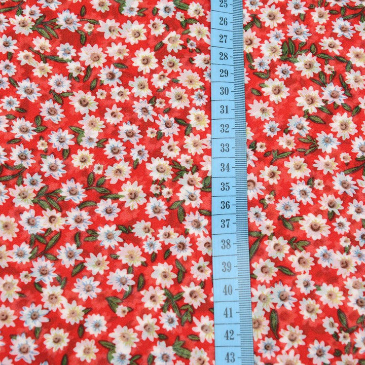 Szyfon Drukowany Czerwony Drobne Kwiaty - Textil World
