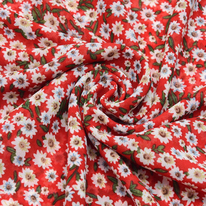 Szyfon Drukowany Czerwony Drobne Kwiaty - Textil World