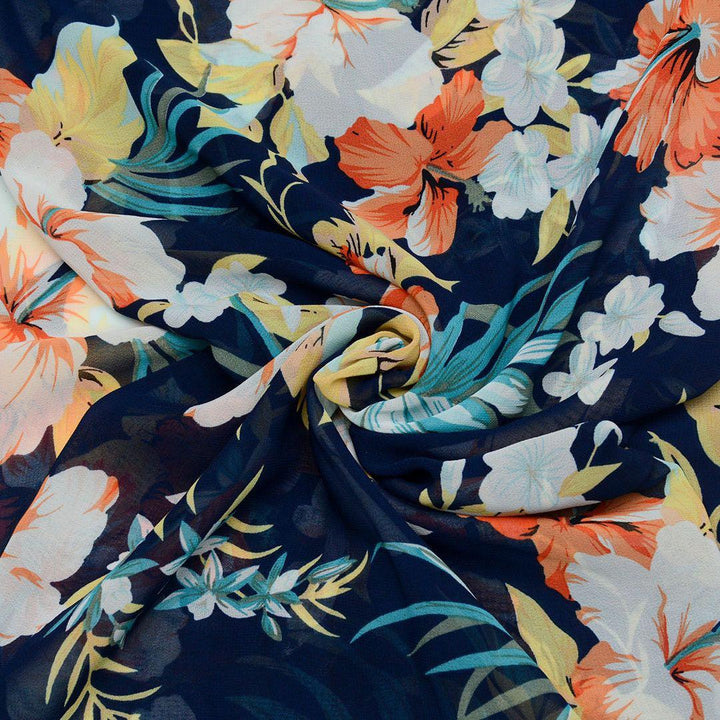 Szyfon Drukowany Egzotyczne Kwiaty Liście - Textil World