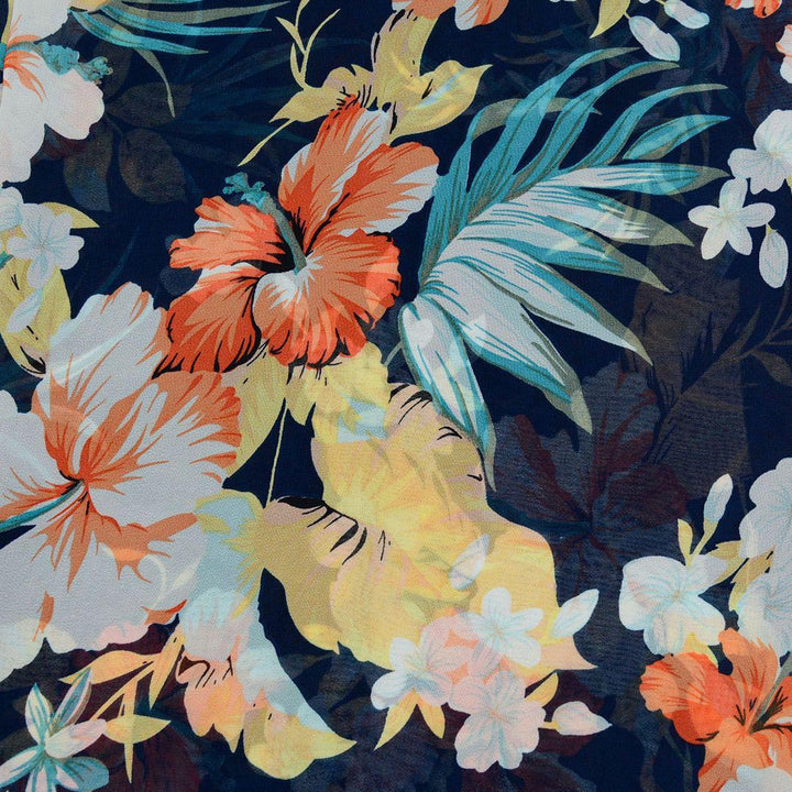 Szyfon Drukowany Egzotyczne Kwiaty Liście - Textil World