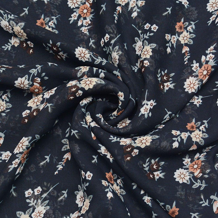 Szyfon Drukowany Granatowy Kwiaty - Textil World