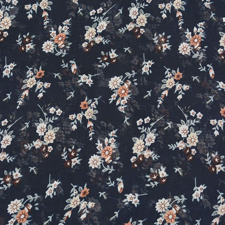 Szyfon Drukowany Granatowy Kwiaty - Textil World