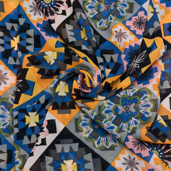 Szyfon Drukowany Kolorowe Wzory Geometryczne - Textil World