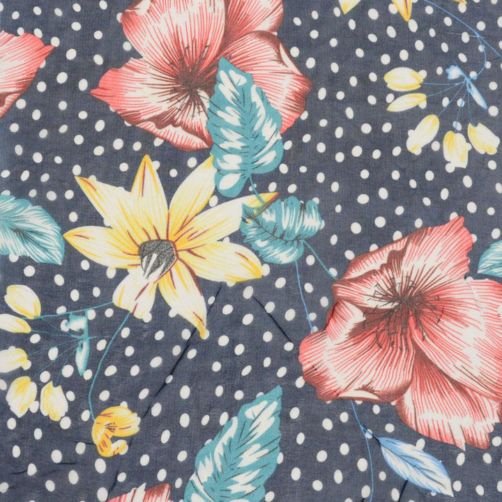 Szyfon Drukowany Kwiaty Kropki - Textil World