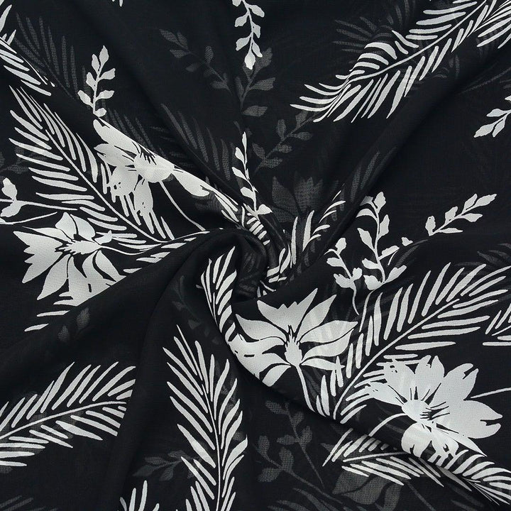 Szyfon Drukowany Kwiaty Liście - Textil World
