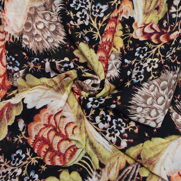 Szyfon Drukowany Kwiaty Liście - Textil World