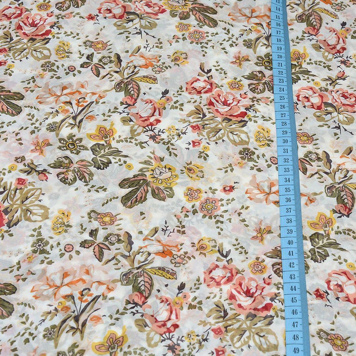 Szyfon Drukowany Kwiaty Liście - Textil World