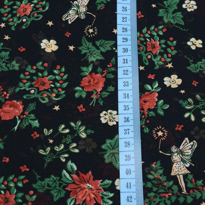 Szyfon Drukowany Kwiaty Liście Wróżka - Textil World