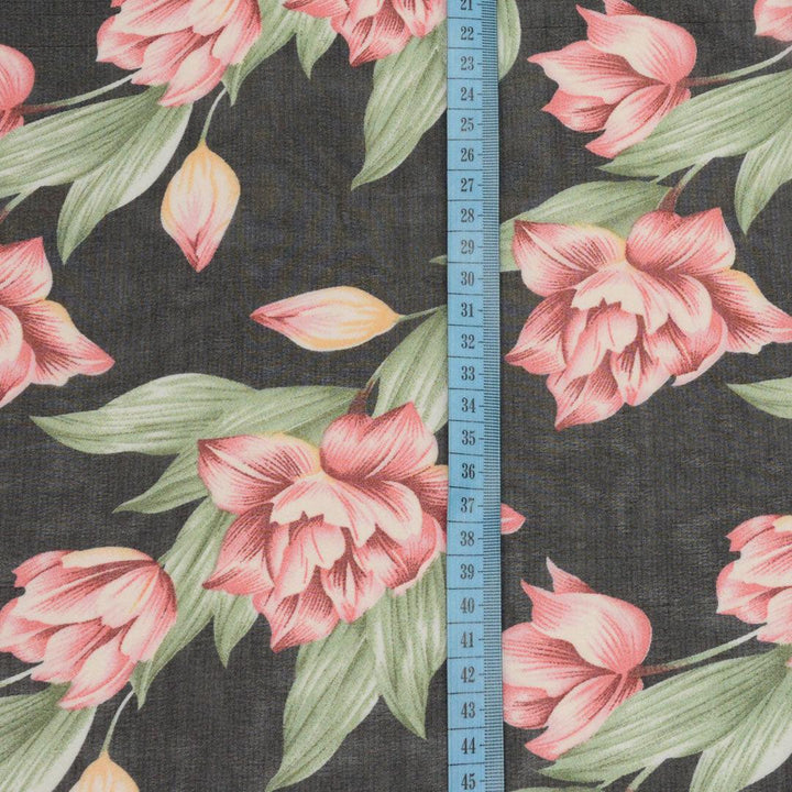 Szyfon Drukowany Kwiaty Różowe - Textil World