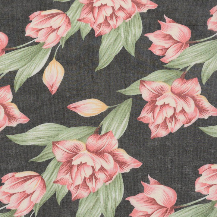 Szyfon Drukowany Kwiaty Różowe - Textil World
