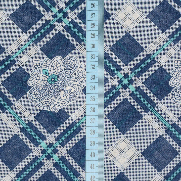 Szyfon Drukowany Niebieska Kratka - Textil World