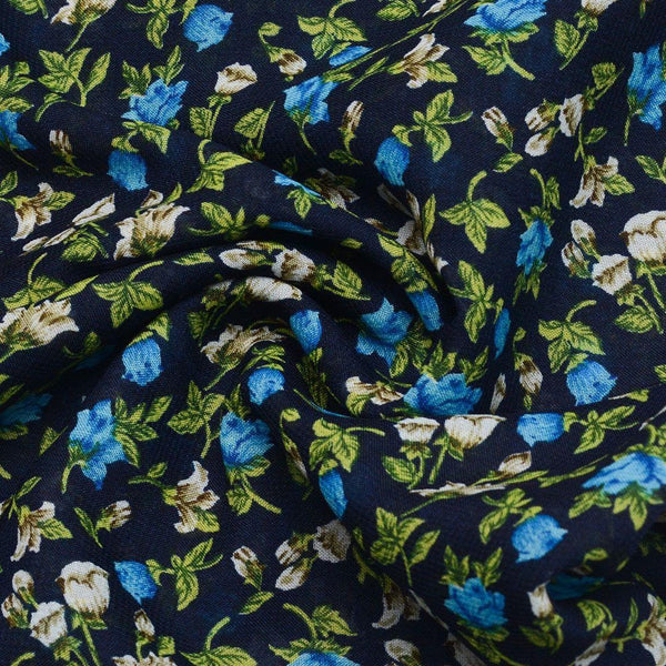 Szyfon Drukowany Niebieskie Kwiaty - Textil World