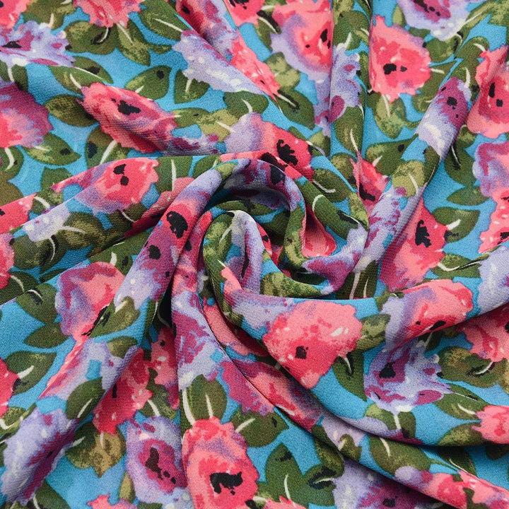 Szyfon Drukowany Różowe Kwiaty - Textil World